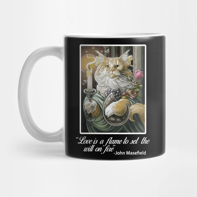 Candle Light Cat - Love Is A Flame Quote - White Outlined Version by Nat Ewert Art